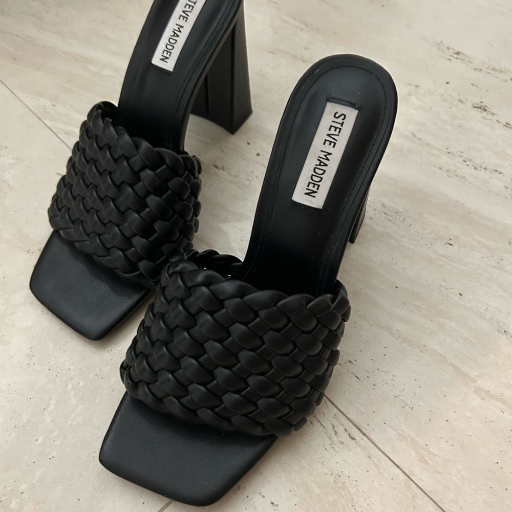 Steve Madden Black Braided Heeled Mules